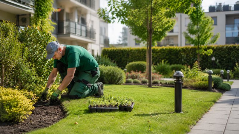 Jardinero plantando en suelo saludable de jardín